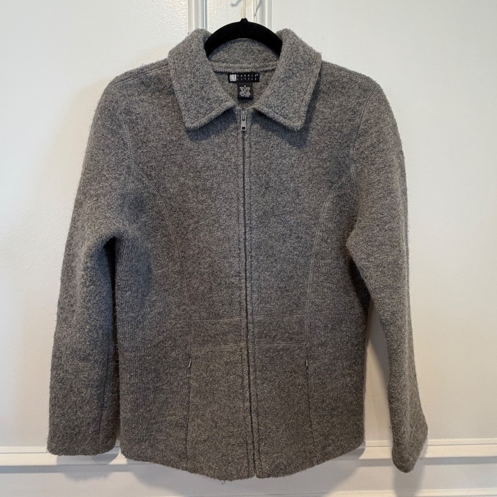Carole Little Women's Small Gray 100% Wool Zip Jacket